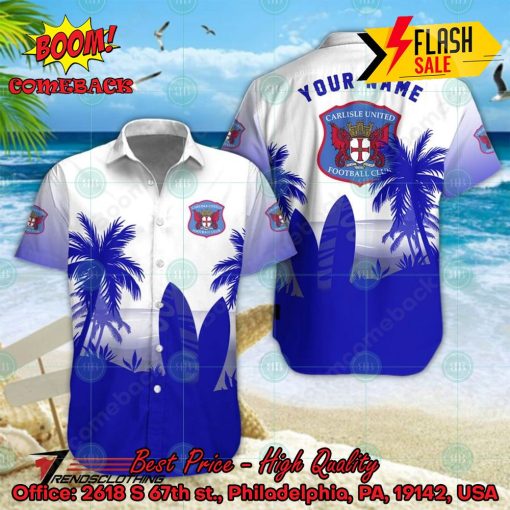 Carlisle United FC Palm Tree Surfboard Personalized Name Button Shirt