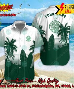 Celtic FC Palm Tree Surfboard Personalized Name Button Shirt