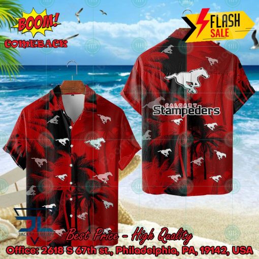 CFL Calgary Stampeders Coconut Tree Hawaiian Shirt
