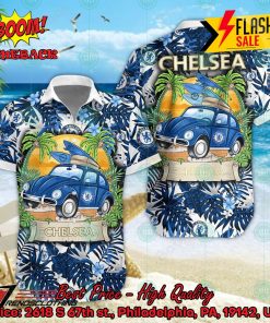 Chelsea FC Car Surfboard Coconut Tree Button Shirt