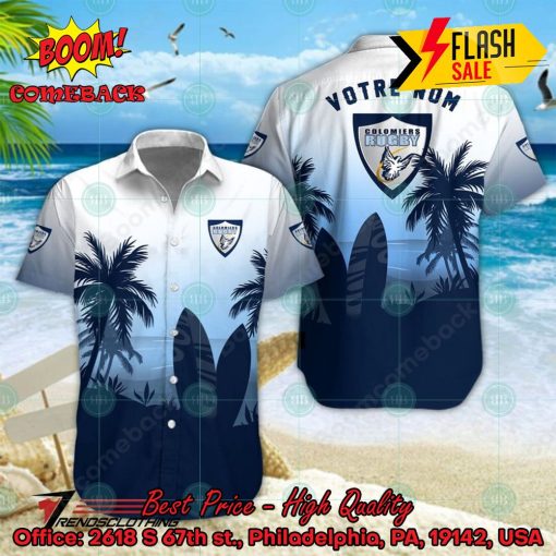 Colomiers Rugby Palm Tree Surfboard Personalized Name Button Shirt