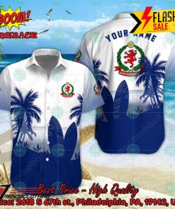 Cove Rangers FC Palm Tree Surfboard Personalized Name Button Shirt