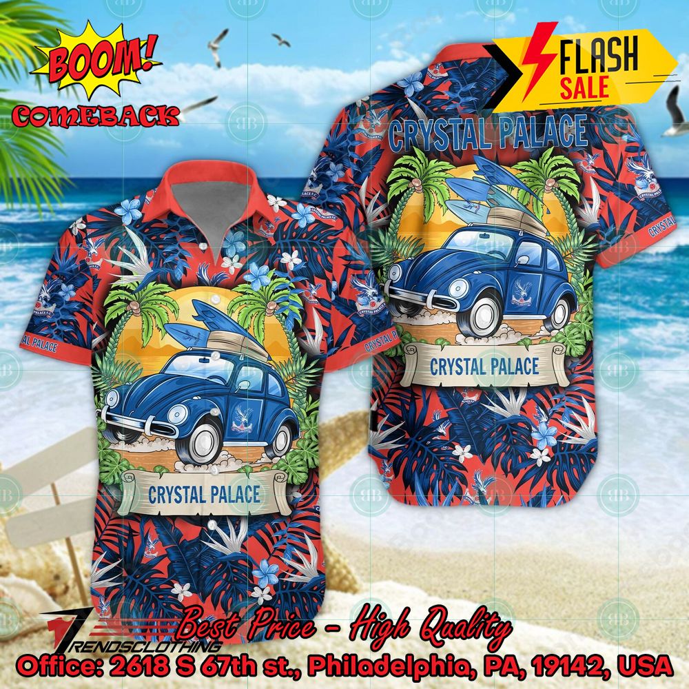 Crystal Palace FC Car Surfboard Coconut Tree Button Shirt