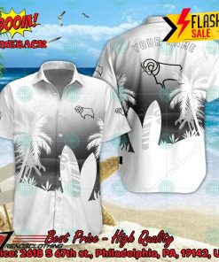 Derby County FC Palm Tree Surfboard Personalized Name Button Shirt