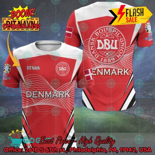 Euro 2024 Denmark National Football Team Big Logo Personalized Name 3D T-shirt Apparel