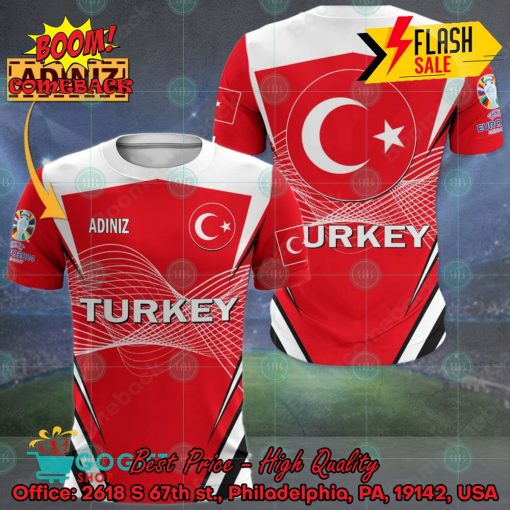 Euro 2024 Turkey National Football Team Big Logo Personalized Name 3D T-shirt Apparel