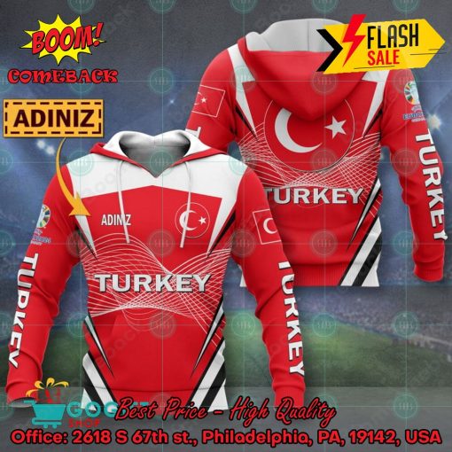 Euro 2024 Turkey National Football Team Big Logo Personalized Name 3D T-shirt Apparel