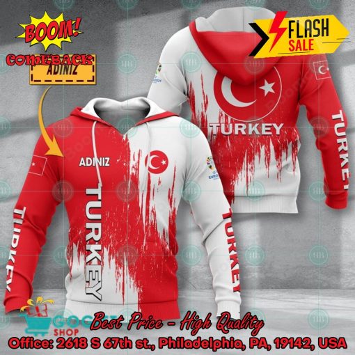 Euro 2024 Turkey National Football Team Painting Personalized Name 3D T-shirt Apparel