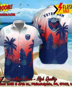 FC Grenoble Rugby Palm Tree Surfboard Personalized Name Button Shirt