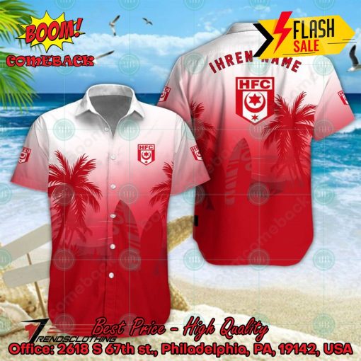 Hallescher FC Palm Tree Surfboard Personalized Name Button Shirt