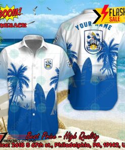 Huddersfield Town AFC Palm Tree Surfboard Personalized Name Button Shirt