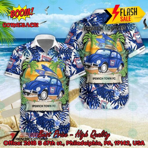 Ipswich Town FC Car Surfboard Coconut Tree Button Shirt