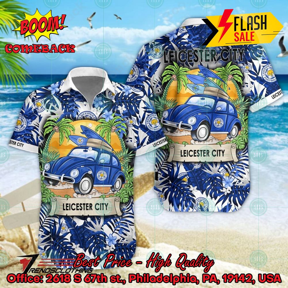 Leicester City FC Car Surfboard Coconut Tree Button Shirt