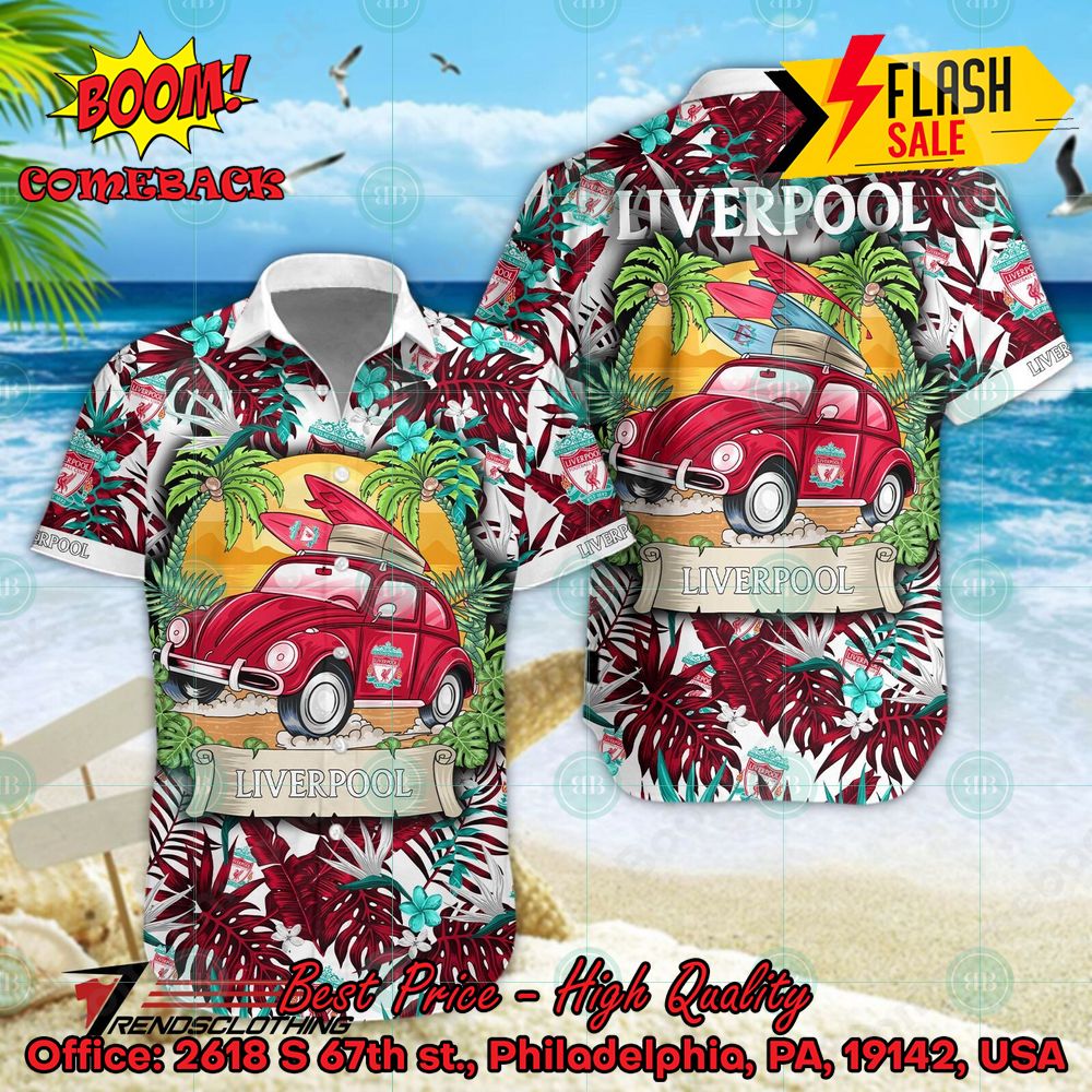 Liverpool FC Car Surfboard Coconut Tree Button Shirt