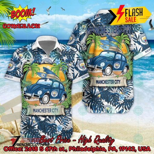 Manchester City FC Car Surfboard Coconut Tree Button Shirt