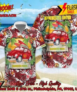 Manchester United FC Car Surfboard Coconut Tree Button Shirt