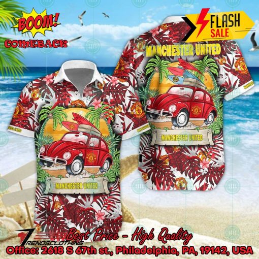 Manchester United FC Car Surfboard Coconut Tree Button Shirt