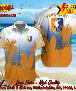 Mansfield Town FC Palm Tree Surfboard Personalized Name Button Shirt