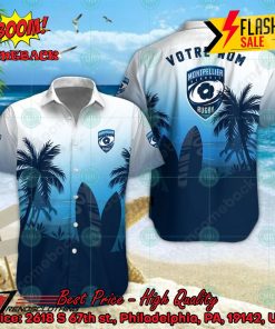 Montpellier Herault Rugby Palm Tree Surfboard Personalized Name Button Shirt