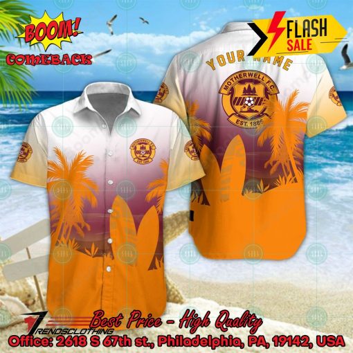 Motherwell FC Palm Tree Surfboard Personalized Name Button Shirt