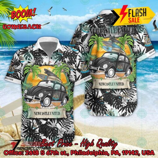 Newcastle United FC Car Surfboard Coconut Tree Button Shirt