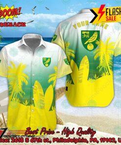Norwich City FC Palm Tree Surfboard Personalized Name Button Shirt