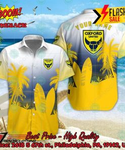 Oxford United FC Palm Tree Surfboard Personalized Name Button Shirt