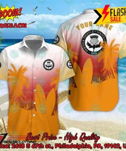Partick Thistle FC Palm Tree Surfboard Personalized Name Button Shirt