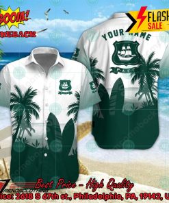 Plymouth Argyle FC Palm Tree Surfboard Personalized Name Button Shirt