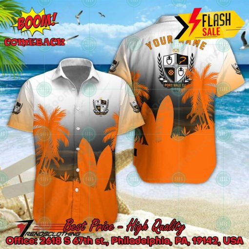 Port Vale FC Palm Tree Surfboard Personalized Name Button Shirt
