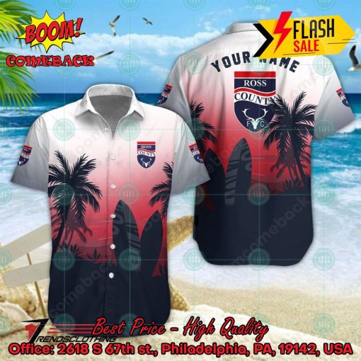 Ross County FC Palm Tree Surfboard Personalized Name Button Shirt