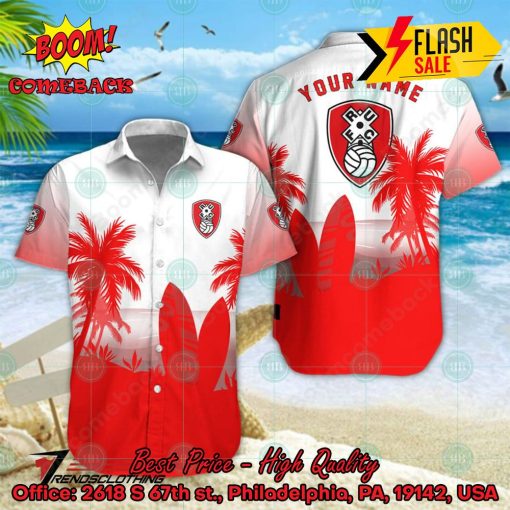 Rotherham United FC Palm Tree Surfboard Personalized Name Button Shirt