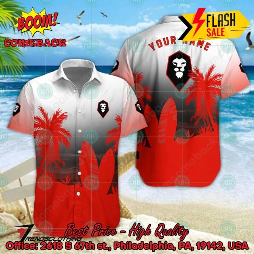Salford City FC Palm Tree Surfboard Personalized Name Button Shirt