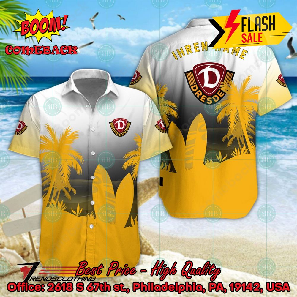 SG Dynamo Dresden Palm Tree Surfboard Personalized Name Button Shirt