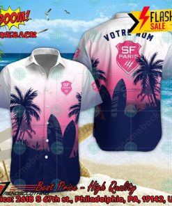 Stade Francais Palm Tree Surfboard Personalized Name Button Shirt
