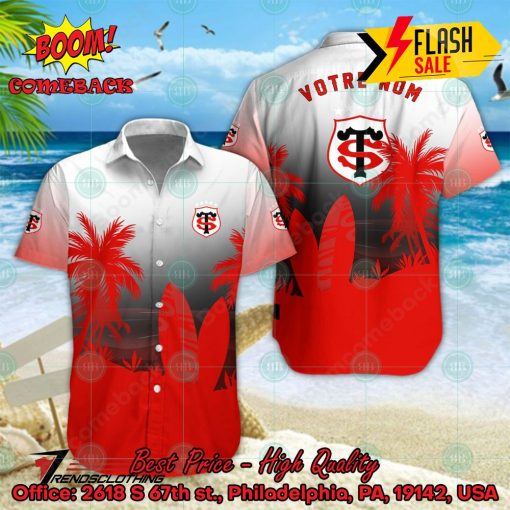 Stade Toulousain Palm Tree Surfboard Personalized Name Button Shirt