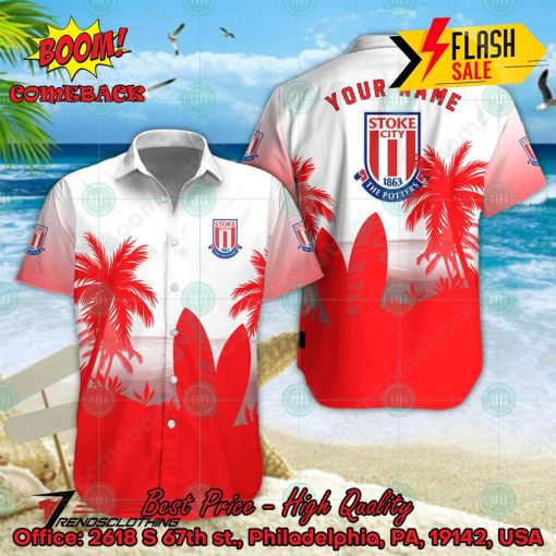 Stoke City FC Palm Tree Surfboard Personalized Name Button Shirt
