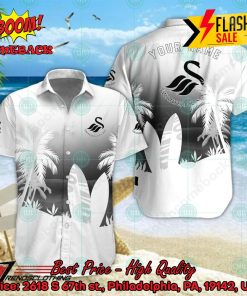 Swansea City AFC Palm Tree Surfboard Personalized Name Button Shirt