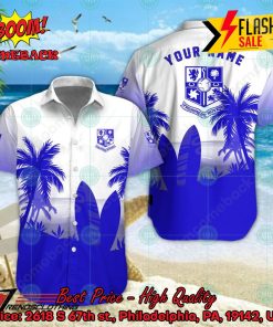 Tranmere Rovers FC Palm Tree Surfboard Personalized Name Button Shirt
