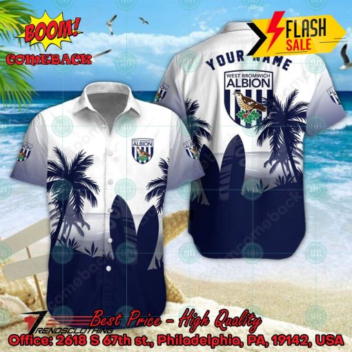 West Bromwich Albion FC Palm Tree Surfboard Personalized Name Button Shirt