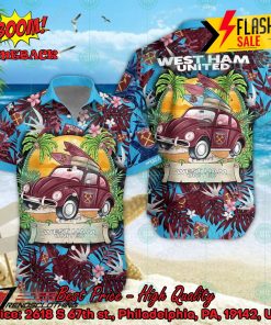 West Ham United FC Car Surfboard Coconut Tree Button Shirt