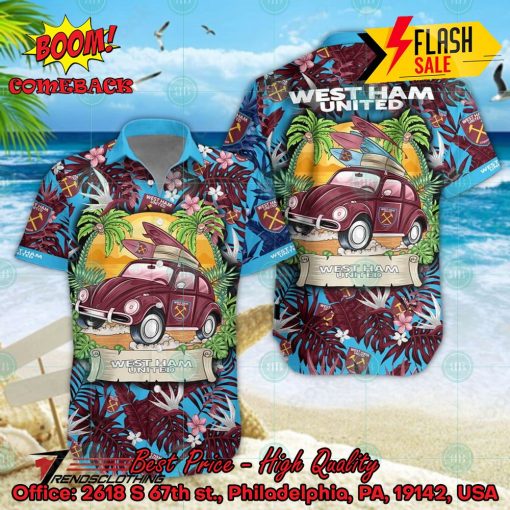 West Ham United FC Car Surfboard Coconut Tree Button Shirt