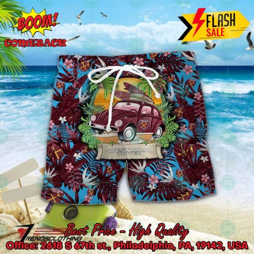 West Ham United FC Car Surfboard Coconut Tree Button Shirt