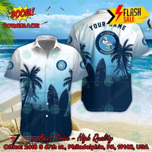 Wycombe Wanderers FC Palm Tree Surfboard Personalized Name Button Shirt