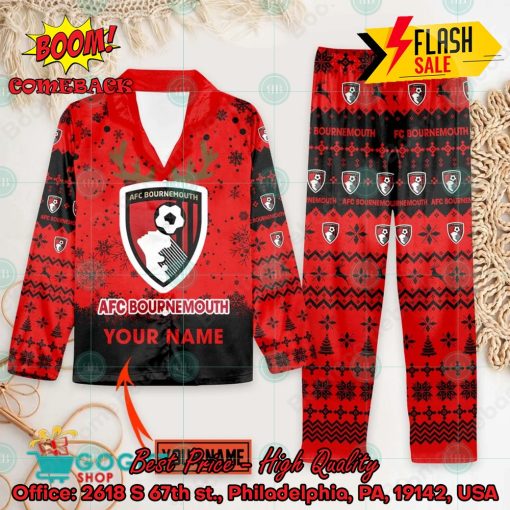 AFC Bournemouth Deer Horn Personalized Name Pajamas Set For Christmas 2024