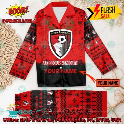 AFC Bournemouth Deer Horn Personalized Name Pajamas Set For Christmas 2024