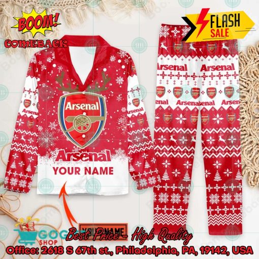 Arsenal FC Deer Horn Personalized Name Pajamas Set For Christmas 2024