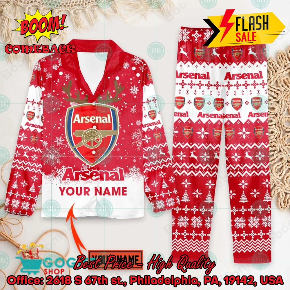 arsenal fc deer horn personalized name pajamas set for christmas 2024 1 COOQH