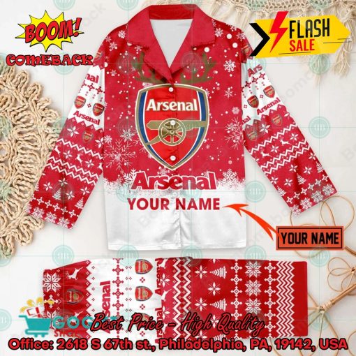 Arsenal FC Deer Horn Personalized Name Pajamas Set For Christmas 2024