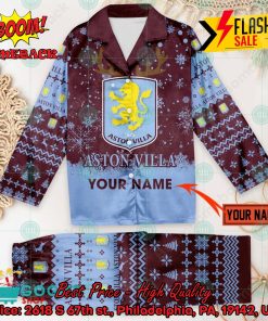 Aston Villa FC Deer Horn Personalized Name Pajamas Set For Christmas 2024